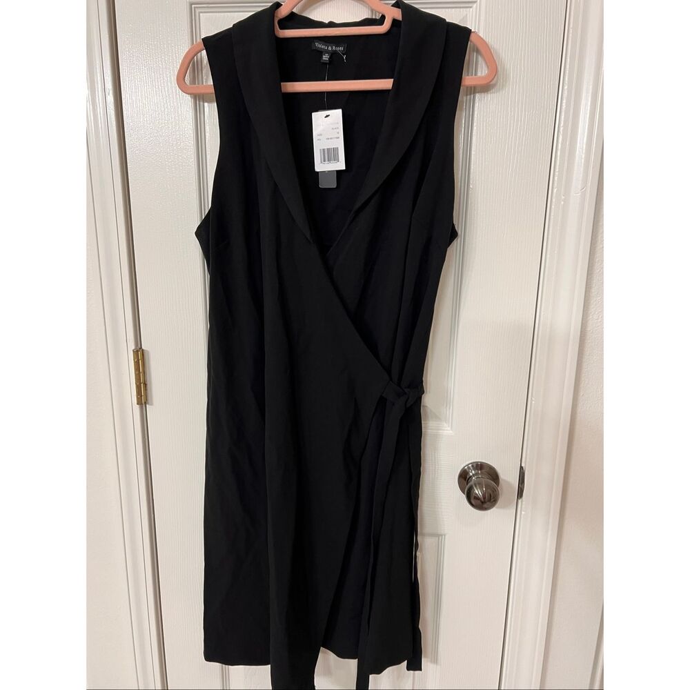 NWT Violets & Roses Women's Shawl Collar Sleeveless Wrap Dress Black Size 12